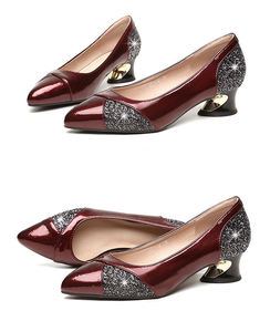 Zapatos de Mujer de Tacón Medio Puntiagudos con Boca Poco Profunda, de Moda Casual, de <span class=keywords><strong>Charol</strong></span>, con Tacón de Herradura, Sin Cordones, para Primavera y Otoño - Product Image 6