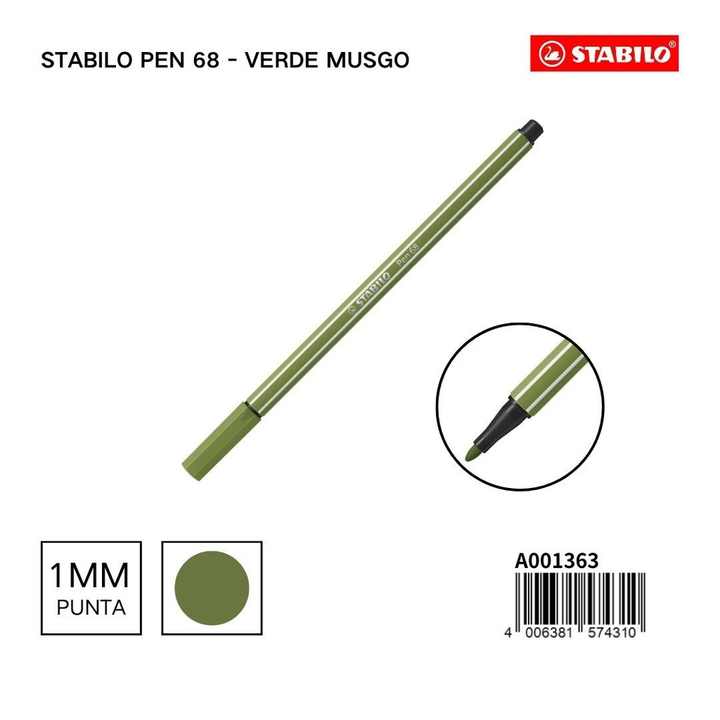 Stabilo Pen 68 1mm moss green highlighter for details and drawing