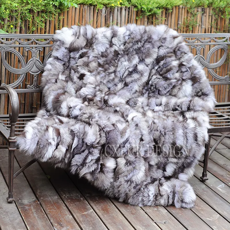CX-D-127 Natural Color Patch Thick and Warm Genuine Fox Fur Area Carpet for Living Room