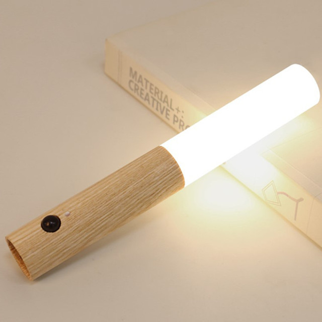 Inductive PIR Wireless Magnetic Smart Indoor Wall Staircase Lamp Usb Rechargeable Wood Led Motion Sensor Night Light