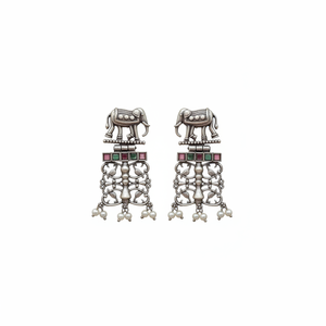 Pendientes Colgantes de Piedra Pota Oxidada y Perlas |   Elegante Joyería de Perlas para Mujeres y Niñas para uso festivo y tradicional - Product Image 2