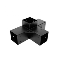 Kit de supports de pergola robuste, base de poteau d'angle à 3 voies, fabrication en tôle, revêtement en poudre noir, connecteurs de poteaux en bois