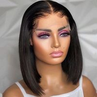 Vente en Gros Perruque Cheveux Naturels Vierge Brésilien Court Noir 8-14 Pouces Bob Lisse pour Femmes avec Lace Frontal Grande Taille