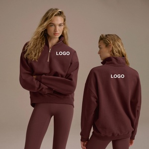 Sweat-shirts de sport zippés en molleton épais et surdimensionné en coton, respirants, pour l'entraînement hivernal, avec patch appliqué tissé personnalisé sur le devant - Product Image 1