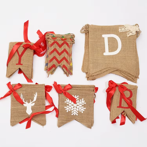 Bandera <span class=keywords><strong>Triangular</strong></span> y Pancarta de Yute Natural Reutilizable y Ecológica con Logotipo Personalizado para Bodas, Campamentos, Navidad y Días Festivos - Product Image 3