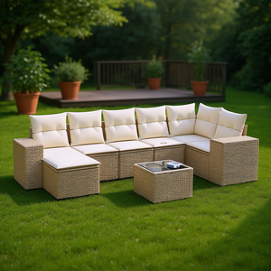 Set Divano da Giardino in Rattan PE Beige, Arredamento da Esterno 6 Posti, Design Contemporaneo, Materiale Resistente ai Raggi UV e Durevole - Product Image 2