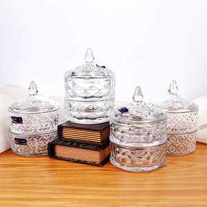 Barattolo per Caramelle in Vetro Doppio con Coperchio, Decorato a Martello, per Conservare Snack, Frutta Secca, <span class=keywords><strong>Zucchero</strong></span> <span class=keywords><strong>e</strong></span> Caffè - Product Image 1