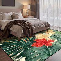 Tapis d'intérieur hawaïen à motif de plantes, feuilles de palmier et hibiscus, pour salon, chambre d'enfant, salle à manger, chambre à coucher, tapis de sol, paillasson, motif nature et forêt