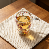 Tasse en verre borosilicate transparent à double paroi, résistante à la chaleur, avec poignée, pour café et fleurs séchées