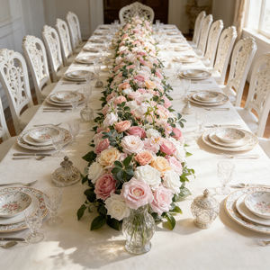 Camino de Mesa de Flores Artificiales Realistas en Color Rosa para Decoración de Bodas, Navidad, Graduaciones y Regreso a Clases - Product Image 1