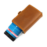 Penjepit Uang Kulit Asli Crazy Horse Full Grain Anti Maling RFID dari Aluminium Alloy Ganda Vintage untuk Kartu Nama