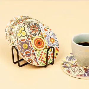 Posavasos de cerámica con estampado de mandala, juego de manteles individuales con soporte para tazas coloridas, té, café, cerveza, azulejo, piedra arenisca, oem personalizado