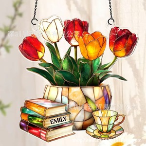 Atrapasueños de Cristal con Diseño de Tulipanes, Libros y Té, Estilo Tradicional, Decoración para el Hogar - Product Image 5