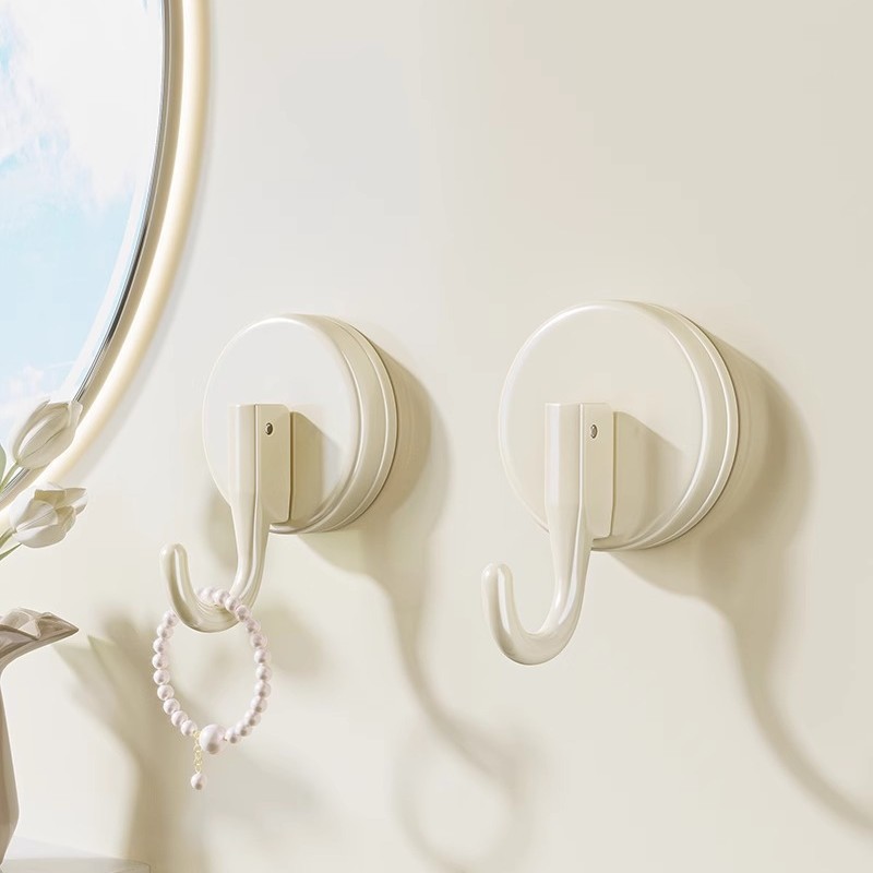 Cream-colored suction cup single hook (2 pieces)