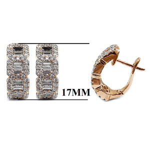 Livraison rapide Bijoux Habile Top Qualité 18k Solide Or Rose Véritable Diamant Baguette Et Cerceaux Ronds Boucle D'oreille Pour Femme - Product Image 2