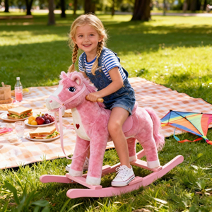 Weiches Kinder-Schaukelpferd mit Sound Rosa Plüschtier Schaukelpferd Spielzeug - Product Image 2