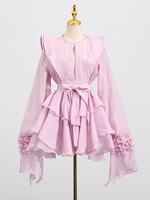 Robe à manches lanternes à volants pour femme, élégante, simple, décontractée, mode plage, jupe courte