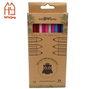 Индивидуальный дешевый набор карандашей 12 24 цветов, деревянные цветные карандаши для рисования в упаковке из крафт-бумаги, экологичный рекламный подарочный набор