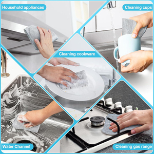 Paño de Limpieza de Doble/Única Capa con Alambre Plateado, Paño de Cocina Reutilizable para Fregar y Limpiar Platos - Product Image 4