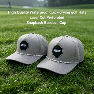 Casquettes de baseball sportives perforées à 5 panneaux, imperméables, avec logo personnalisé en caoutchouc PVC découpé au laser, pour le golf, vente en gros - Product Image 1