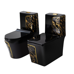 Juego de Inodoro Moderno Sanitario de <span class=keywords><strong>Baño</strong></span> Cuadrado de Una Pieza con Lavabo <span class=keywords><strong>y</strong></span> Taza de Cerámica Negro <span class=keywords><strong>y</strong></span> Dorado - Product Image 2