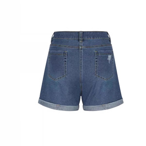 Shorts en jean déchiré bleu taille haute pour femme 2026, coupe droite extensible, amincissant, avec ourlet retroussé - Product Image 4