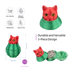 Broyeur à herbes en plastique et aluminium en forme de chat, 3 pièces, portable, pour tabac, distributeur métallique – Vente en gros - Product Image 5