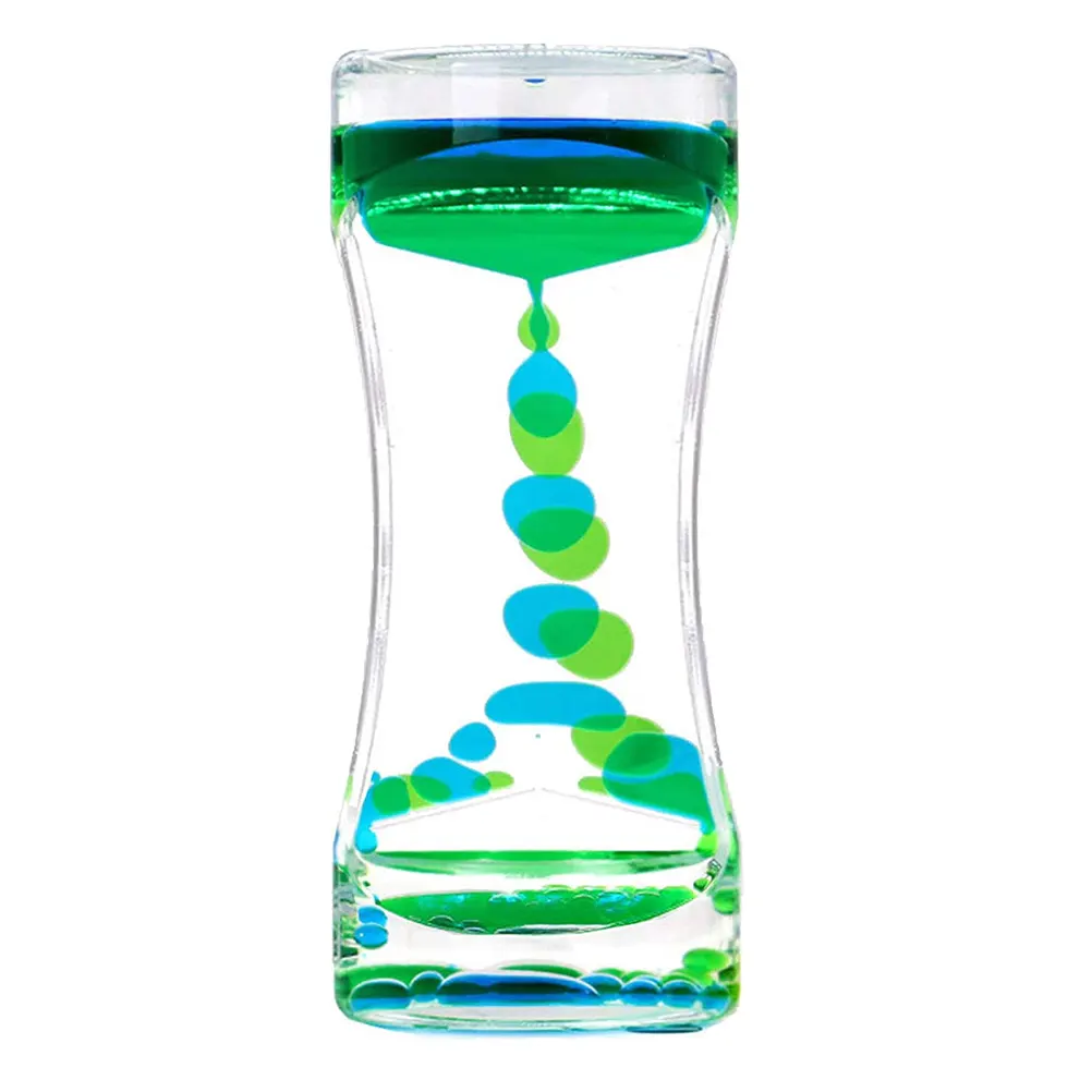 Kunden spezifisches Logo Kinderspiel zeug Floating Acryl öl Wasser tropfen Tropf flüssigkeit Bewegung Floating Spiral Hour glass Liquid Timer