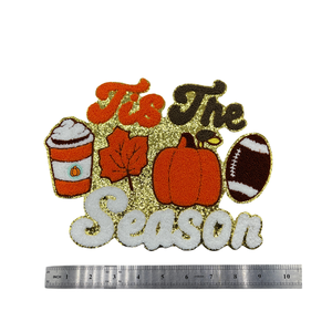 Marca Chenille USA Teach venta al por mayor parches de calabaza de fin de semana personalizados bordados gran brillo hierro en parche de chenilla - Product Image 6