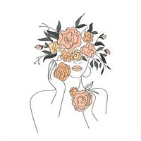 Tableau mural sur toile 60x90cm, multicolore, impression HD, art linéaire moderne minimaliste, visage de fleur, peinture tendue pour décoration de salon