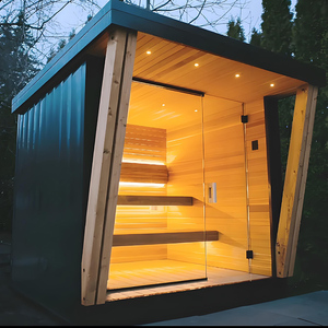 Sauna extérieur moderne de luxe, miroir noir carré, avec poêle, en forme de cube en bois, à <span class=keywords><strong>vendre</strong></span> - Product Image 5