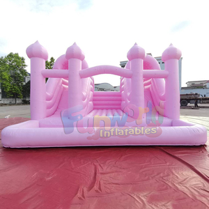 Castillo inflable azul de doble carril con tobogán, castillo hinchable comercial para exteriores con piscina de pelotas - Product Image 6