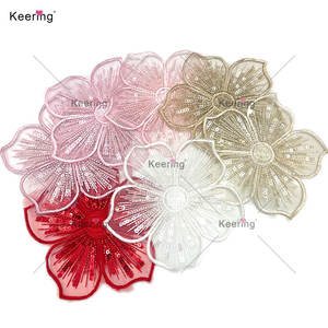 Nuevo Precio de flores de tela, encaje de lentejuelas con cuentas, adornos de flores bordadas para vestidos, Keering, nuevo, a buen precio - Product Image 6