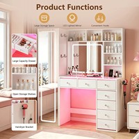 Table de Maquillage Lumineuse à LED avec Miroir Pleine Longueur, Personnalisable et en Gros, pour Chambre à Coucher