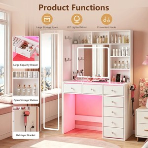 Wholesale &amp; Customization LED Lighted Vanity Desk <strong>with</strong> Full Length <strong>Mirror</strong> <strong>Makeup</strong> Dresser <strong>Table</strong> Dressing <strong>Table</strong> for Bedroom - Product Image 5