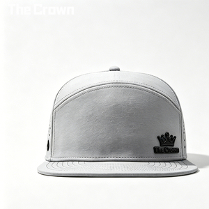 Custom Logo 6 Panel Structured <b>Flat</b> Brim Hat Wholesale Bulk Rubber Patch Grey <b>Cap</b> With Laser Cut Holes Manufacturer - Product Image 2