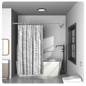 Tringle de douche télescopique en acier inoxydable, style pastoral campagnard, courbée en L, sans perçage, sans clouage - Product Image 5