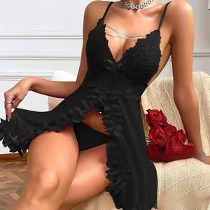Lingerie Gaya Baru Eropa dan Amerika, Gaun Camisole Terbuka Depan dengan Hiasan Kupu-kupu Berbahan Mesh Seksi, Set Lingerie - Product Image 5