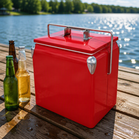 Glacière à bière en fer rouge 13L, écologique, étanche, vintage, isolée, rigide, portable, en métal, pour pique-nique en plein air ou à la plage