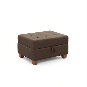Pouf Contenitore Moderno in Tessuto Marrone con Top Trapuntato, Gambe in Legno Massello, Arredamento per Soggiorno - Product Image 1