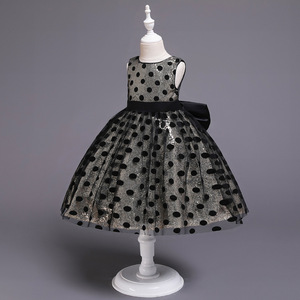 Children's Sequin Polka Dot Dress A-Line Tutu Skirt For Girls Flower Girl Dress Lake Blue With Bow - Product Image 4