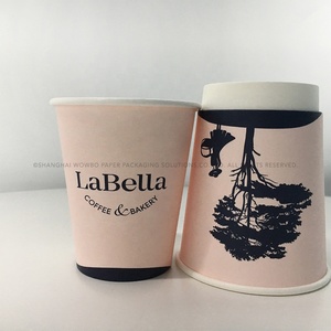 Gobelets à café jetables en papier à double paroi, écologiques, de qualité alimentaire, imprimés avec le logo <span class=keywords><strong>LaBella</strong></span> Bakery, rose clair, vente en gros - Product Image 4
