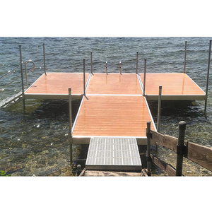 Pontons fixes pour lac, ponton stationnaire en aluminium avec plancher en composite <span class=keywords><strong>bois</strong></span>-plastique et échelle - Product Image 4