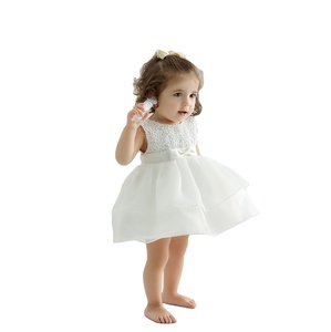 Vestido floral boda moda lindo tul blanco elegante niños burbuja manga hinchada fiesta baile Formal bautismo vestido - Product Image 1