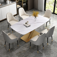 Ensemble de table à manger moderne en marbre rétractable assemblé, avec plateau en pierre frittée, mobilier de salle à manger rectangulaire de luxe, vente en gros