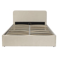 Lit à plateforme rembourré en tissu de velours beige Willsoon Queen Size Bois massif Style doux Système de rangement hydraulique Cadre de lit double