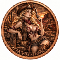 Pièce commémorative en cuivre fin 999, 1 once, avec relief 3D, thème Cowgirl Wild West Saloon Rodeo Mesa, colorée, de collection, pièce de défi, objet de décoration, cadeau
