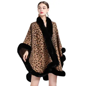 New Leopard-Print Faux Fur Shawl Poncho Jacquard Capes and Cardigan Coats