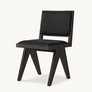 Fauteuil de salle à manger en tissu encadré RH JAKOB, 2 options de style avec/sans accoudoirs, pieds en bois massif et siège rembourré, design de dossier creux - Product Image 6