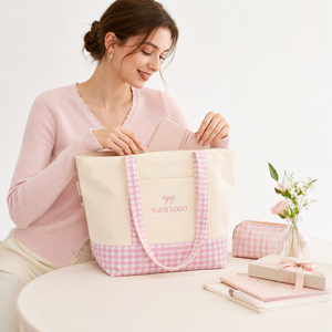Bolso <span class=keywords><strong>de</strong></span> Hombro <span class=keywords><strong>de</strong></span> Lona a Cuadros <span class=keywords><strong>de</strong></span> Moda, con Logotipo Personalizado, Resistente, Grande, con Bolsillo Frontal para Uso Diario - Product Image 6
